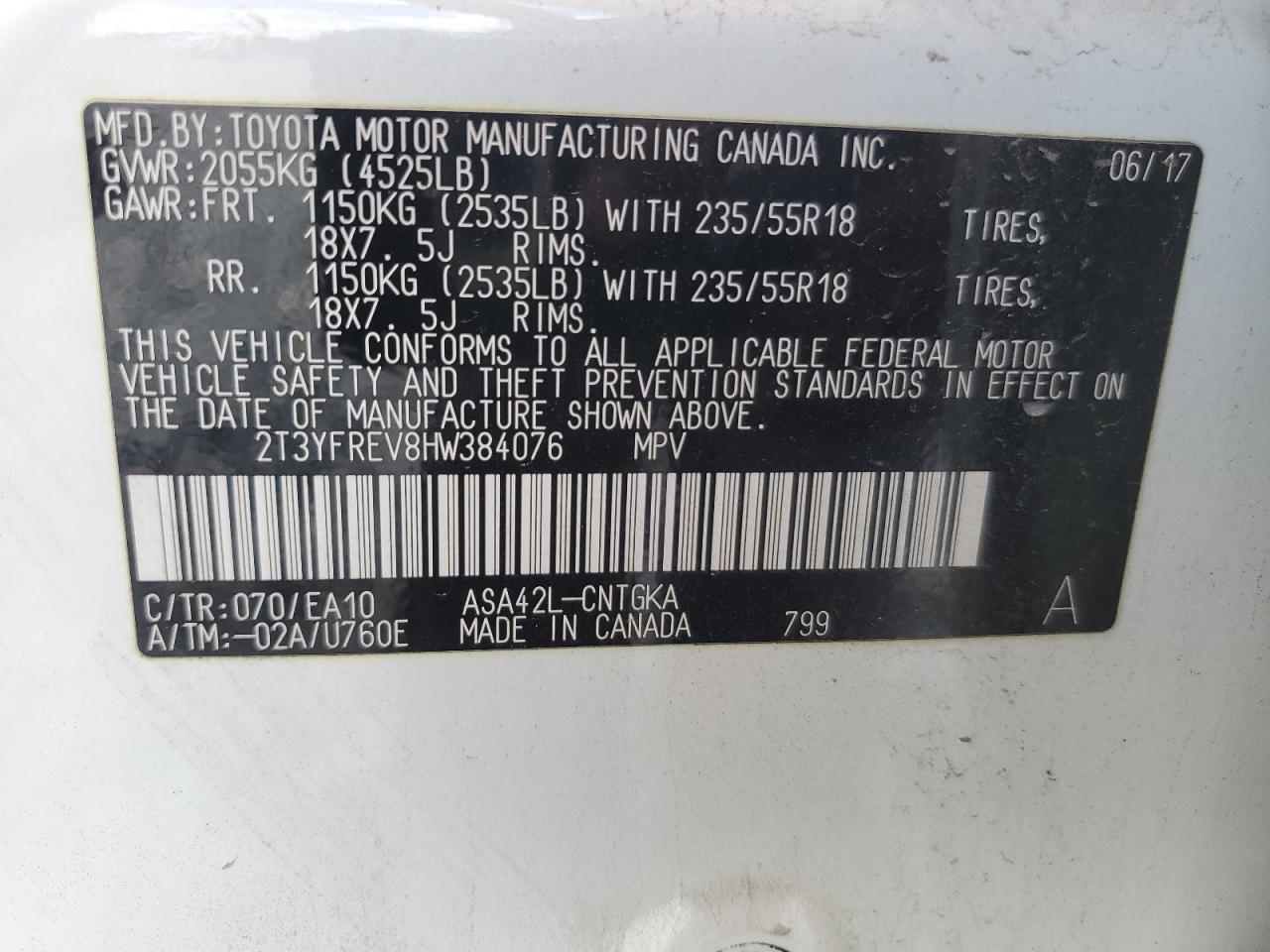 2017 Toyota Rav4 Limited VIN: 2T3YFREV8HW384076 Lot: 80795065