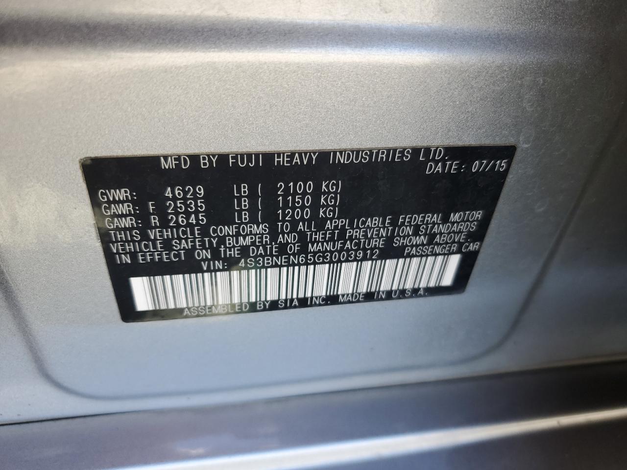 2016 Subaru Legacy 3.6R Limited VIN: 4S3BNEN65G3003912 Lot: 70958715