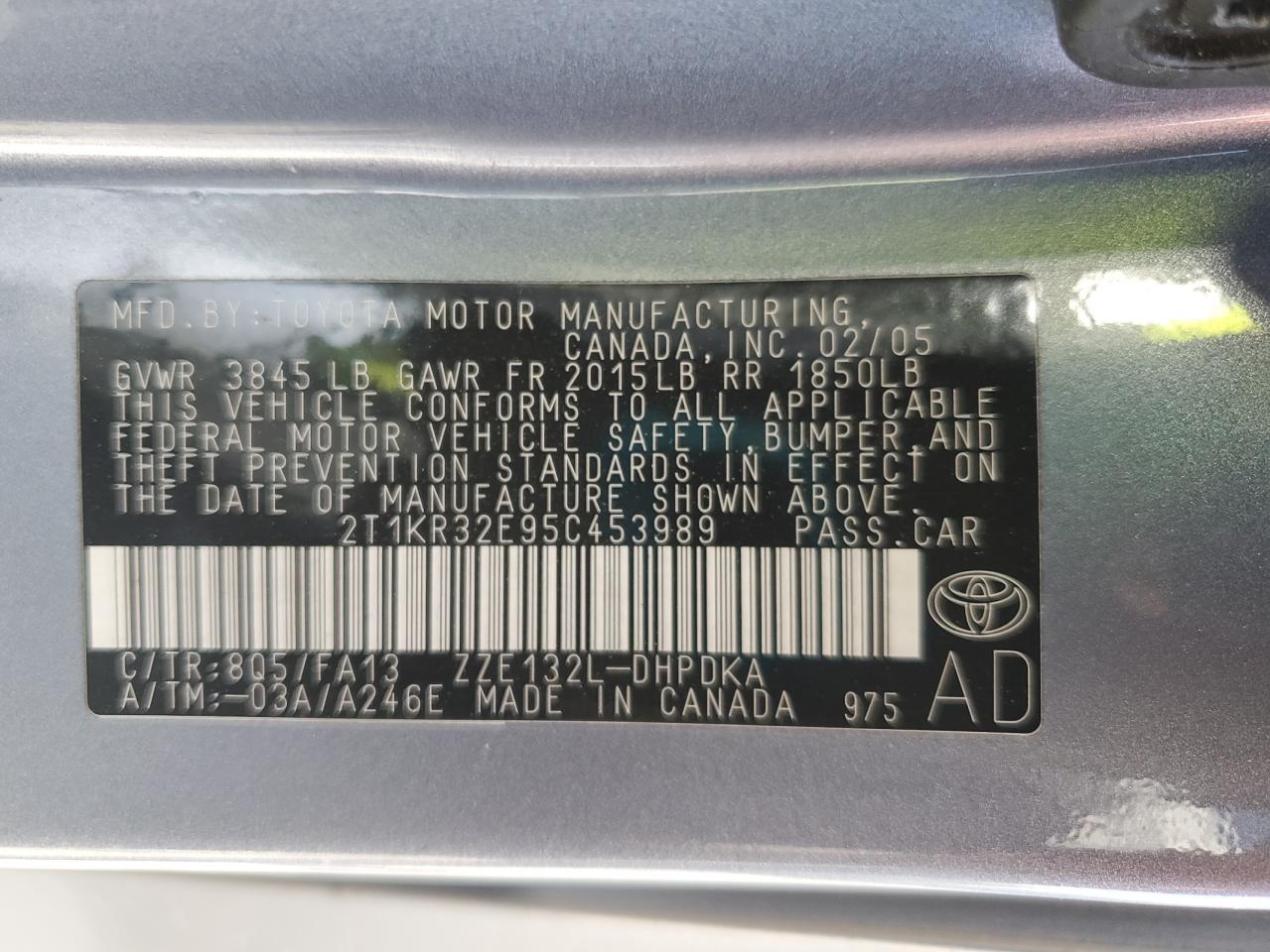 2005 Toyota Corolla Matrix Xr VIN: 2T1KR32E95C453989 Lot: 80346365