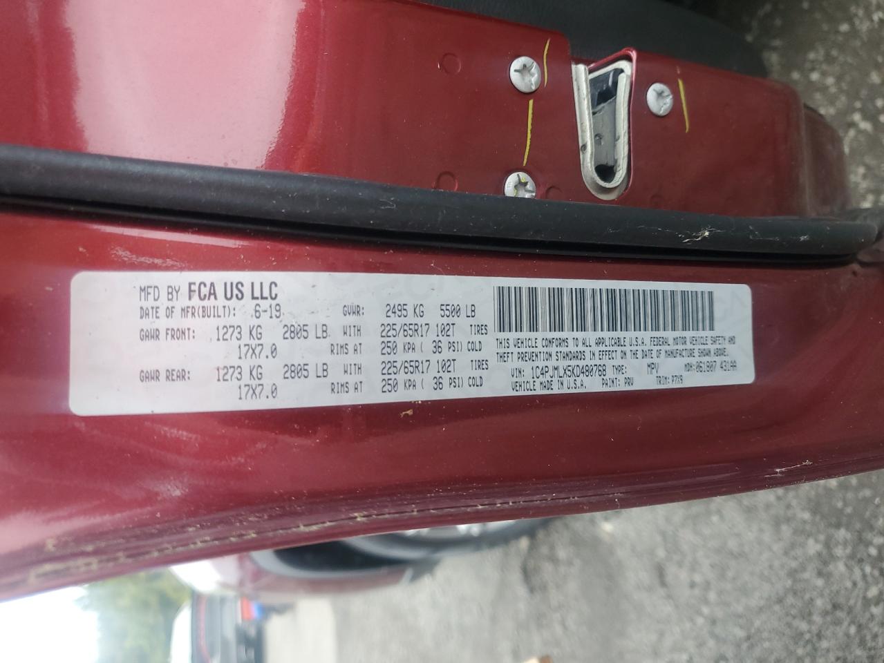 2019 Jeep Cherokee Latitude Plus VIN: 1C4PJMLX5KD480768 Lot: 81511865