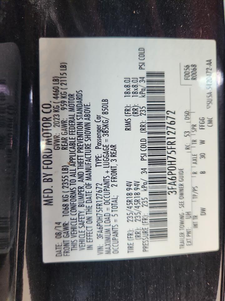 2015 Ford Fusion Se VIN: 3FA6P0H75FR127672 Lot: 82123285