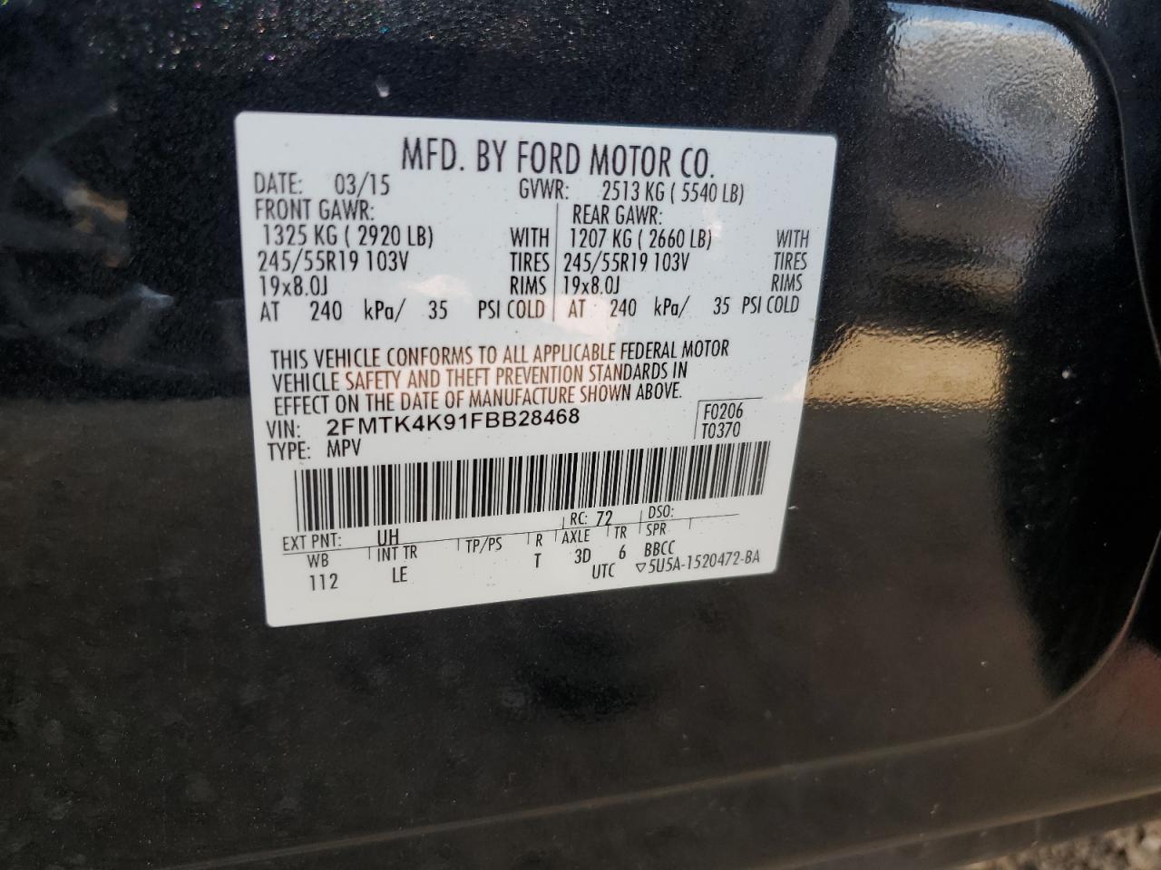 2015 Ford Edge Titanium VIN: 2FMTK4K91FBB28468 Lot: 71591615