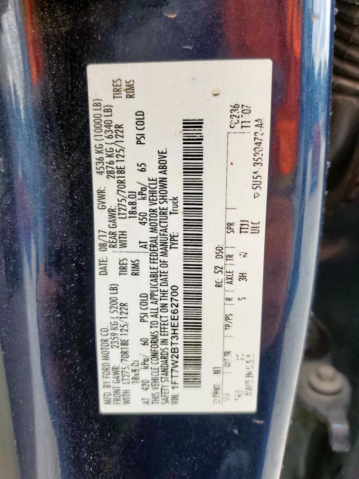 2017 Ford F250 Super Duty VIN: 1FT7W2BT3HEE62700 Lot: 80266375
