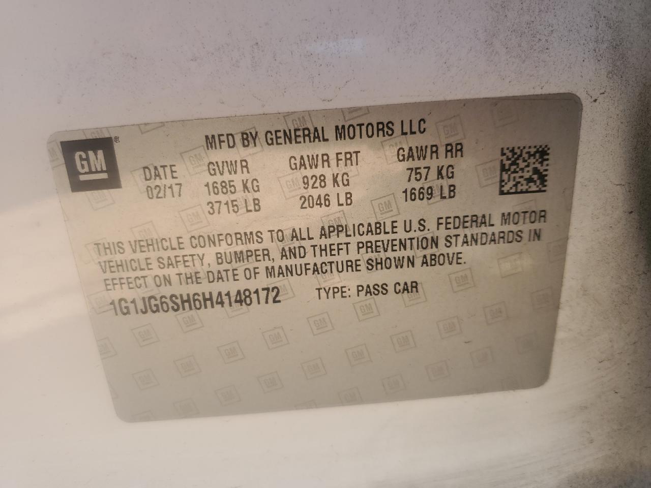 2017 Chevrolet Sonic VIN: 1G1JG6SH6H4148172 Lot: 81255525