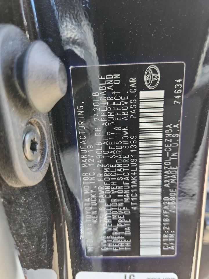 2020 Toyota Camry Le VIN: 4T1C11AK4LU911389 Lot: 80967045