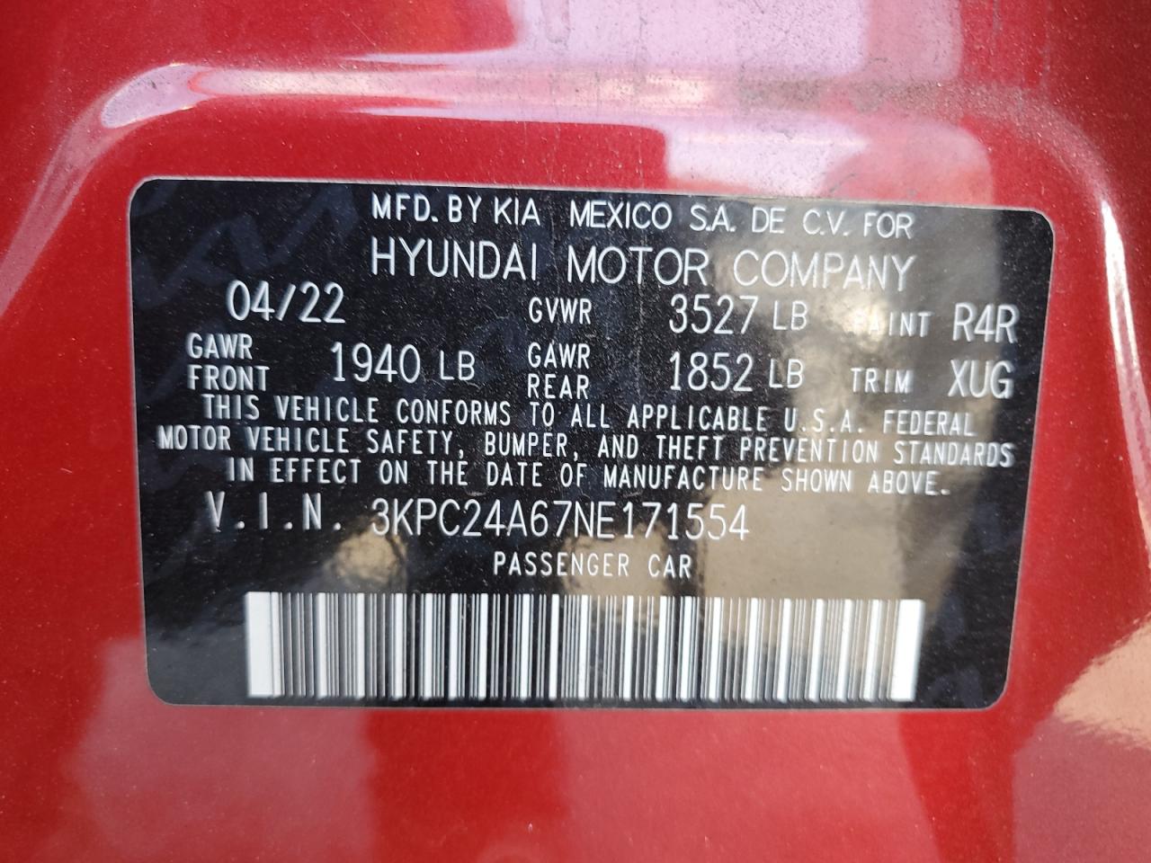 2022 Hyundai Accent Se VIN: 3KPC24A67NE171554 Lot: 80653325