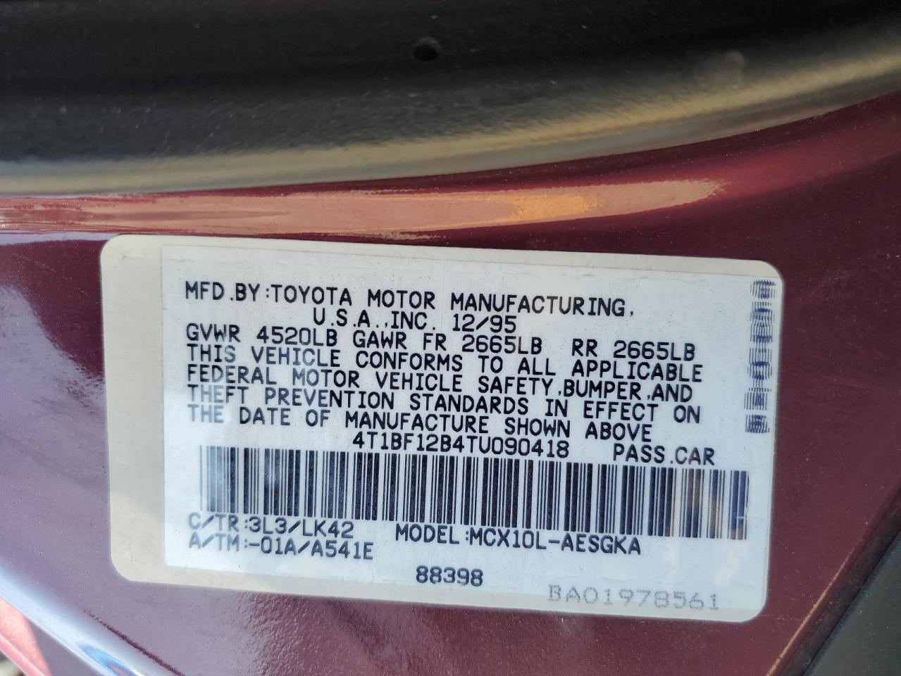 1996 Toyota Avalon Xl VIN: 4T1BF12B4TU090418 Lot: 80851655