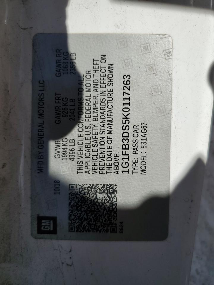 2021 Chevrolet Camaro Ls VIN: 1G1FB3DS5K0117263 Lot: 84755085