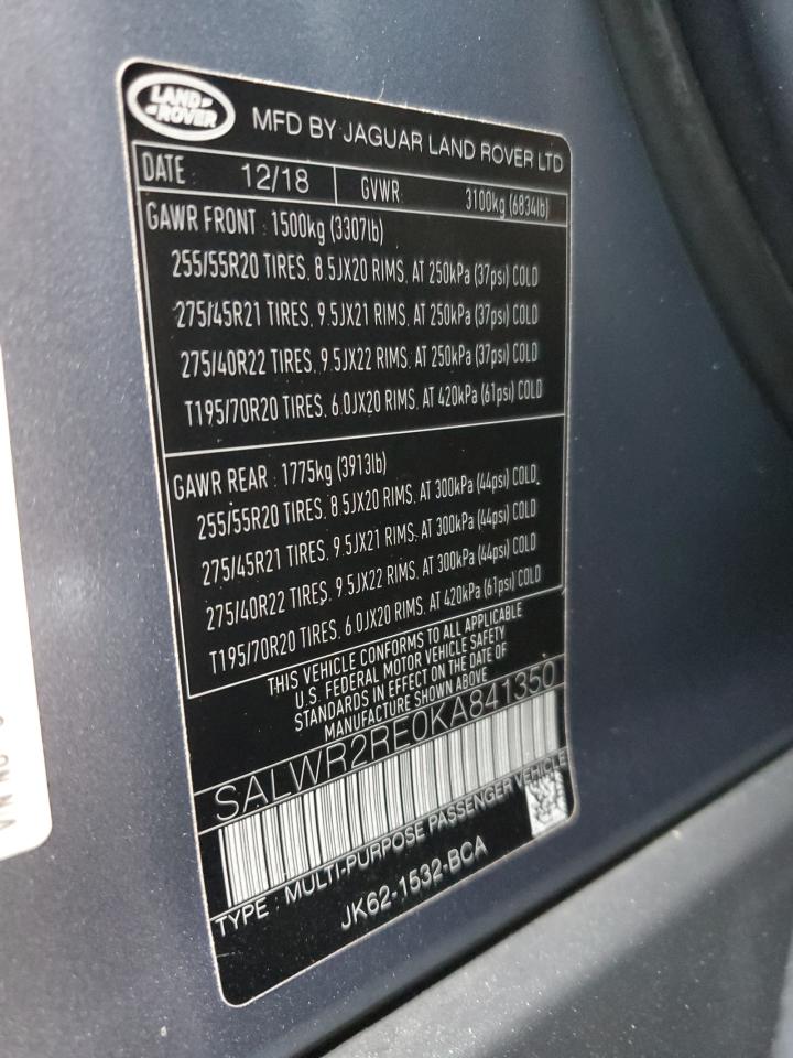 2019 Land Rover Range Rover Sport Supercharged Dynamic VIN: SALWR2RE0KA841350 Lot: 84300675