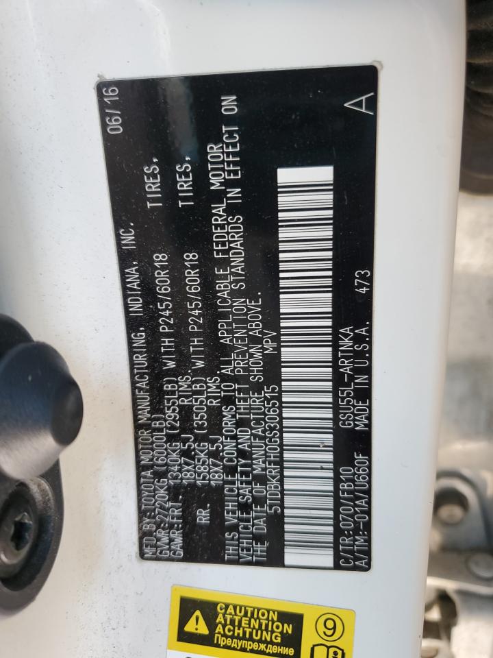 2016 Toyota Highlander Le VIN: 5TDBKRFH0GS306515 Lot: 83833875