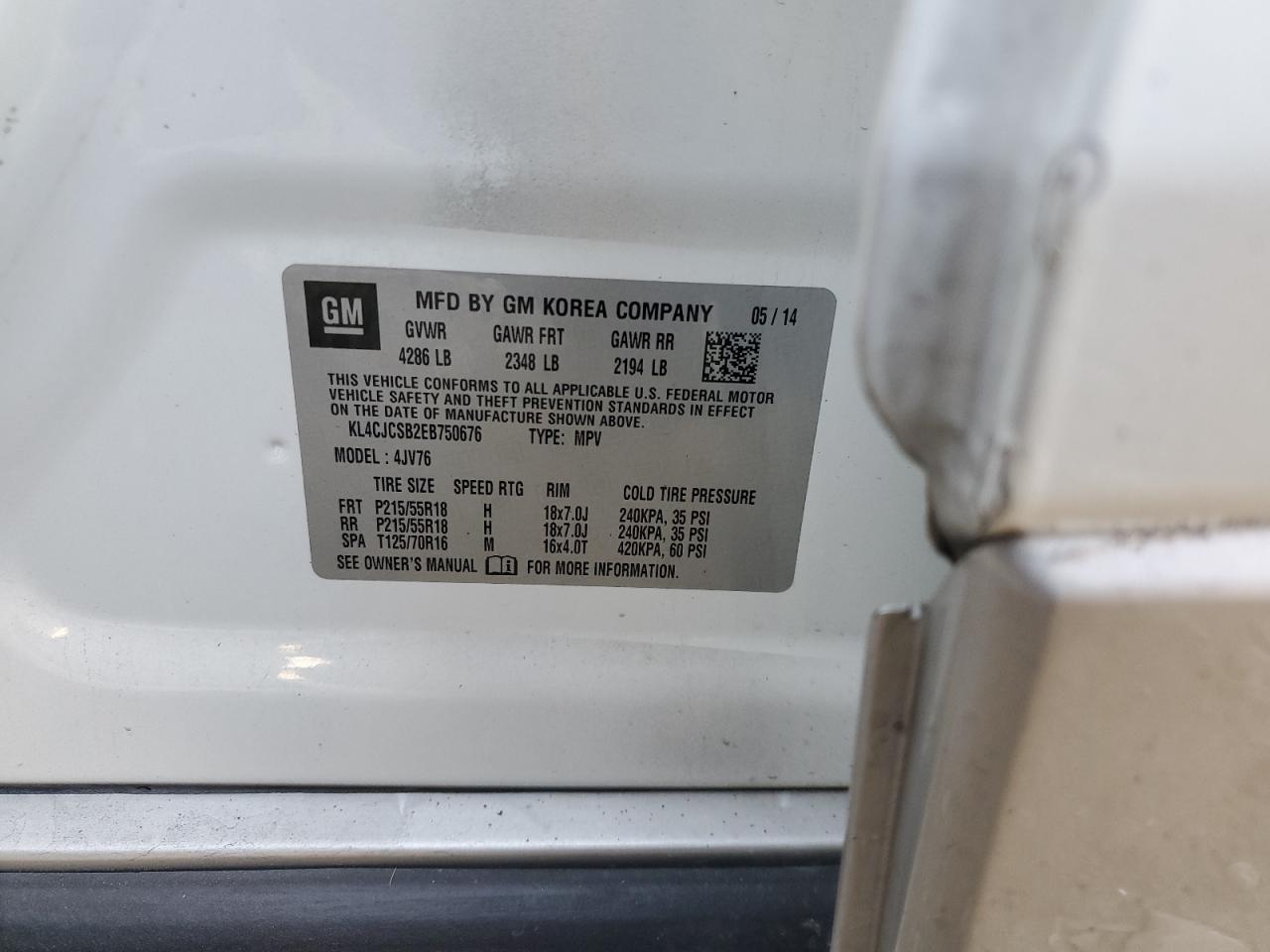 2014 Buick Encore VIN: KL4CJCSB2EB750676 Lot: 71672595