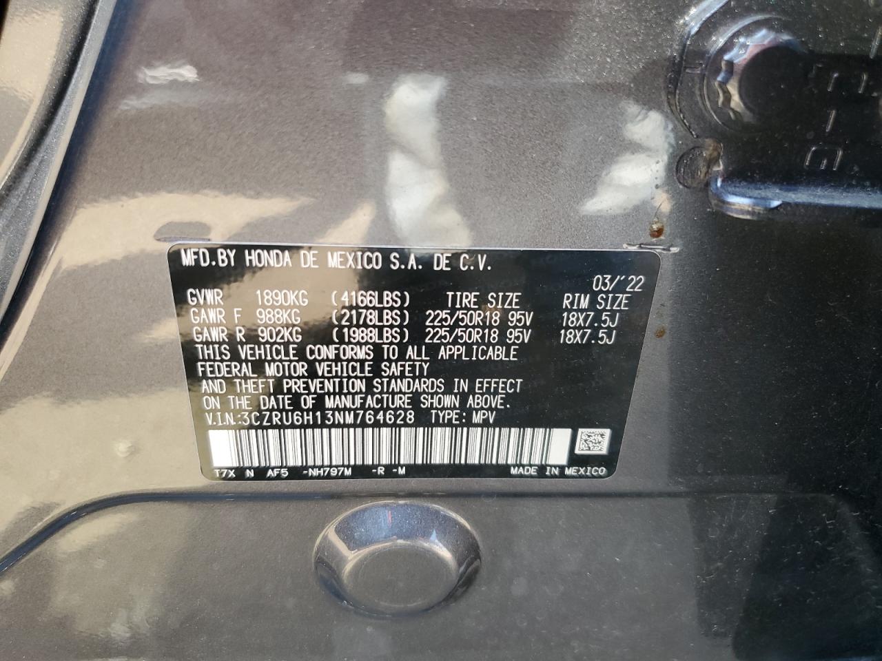 2022 Honda Hr-V Sport VIN: 3CZRU6H13NM764628 Lot: 71860915