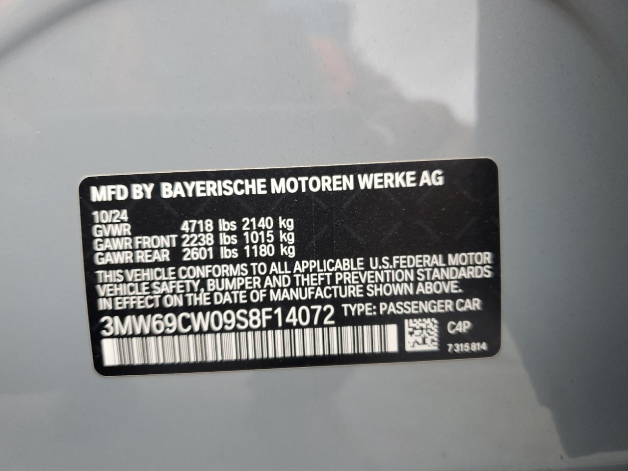 2025 BMW 330I VIN: 3MW69CW09S8F14072 Lot: 84287345
