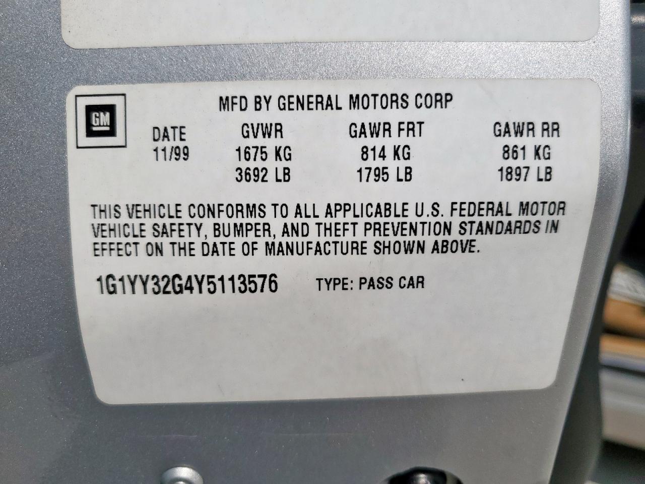 2000 Chevrolet Corvette VIN: 1G1YY32G4Y5113576 Lot: 72035265