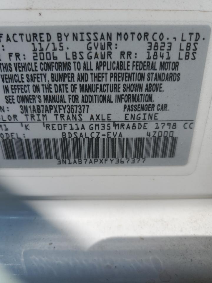 2015 Nissan Sentra S VIN: 3N1AB7APXFY367377 Lot: 72016285