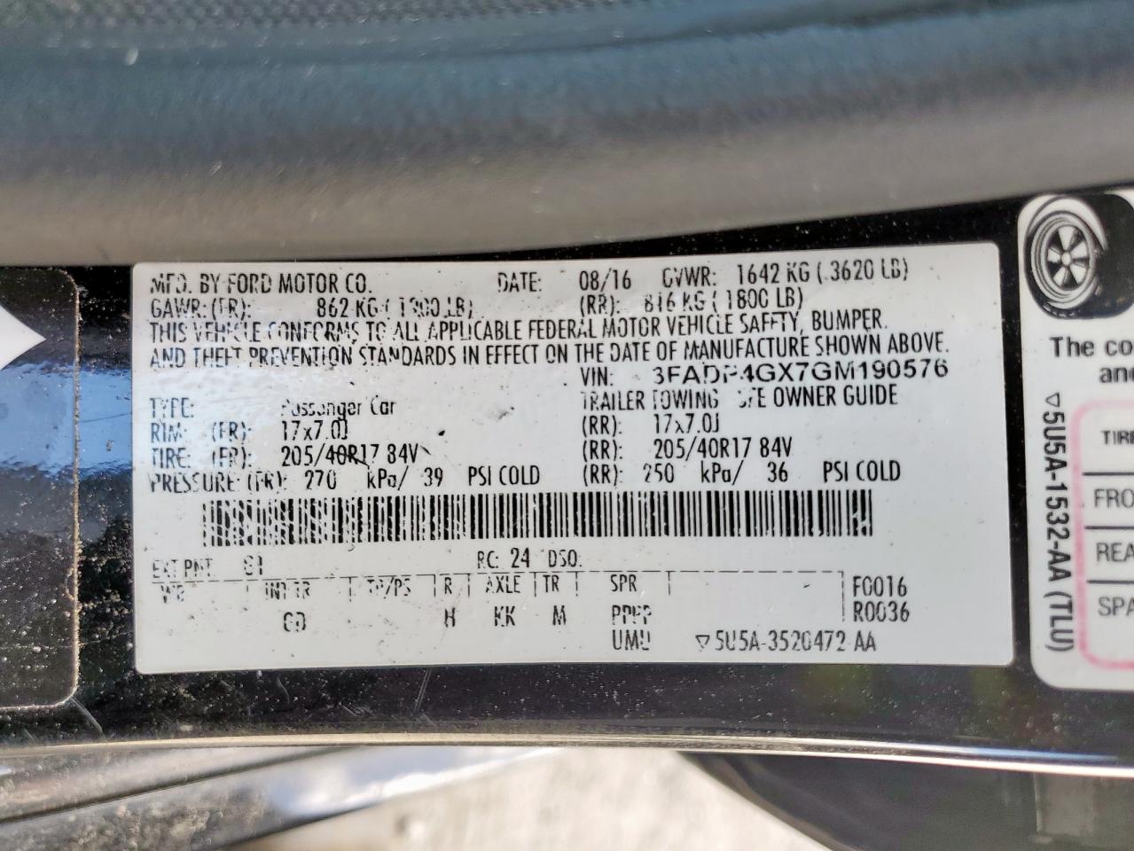 2016 Ford Fiesta St VIN: 3FADP4GX7GM190576 Lot: 87430135