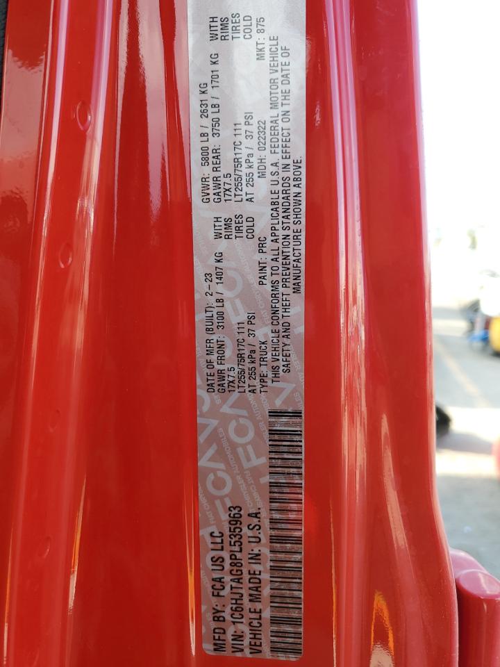 2023 Jeep Gladiator Sport VIN: 1C6HJTAG8PL535963 Lot: 71838725