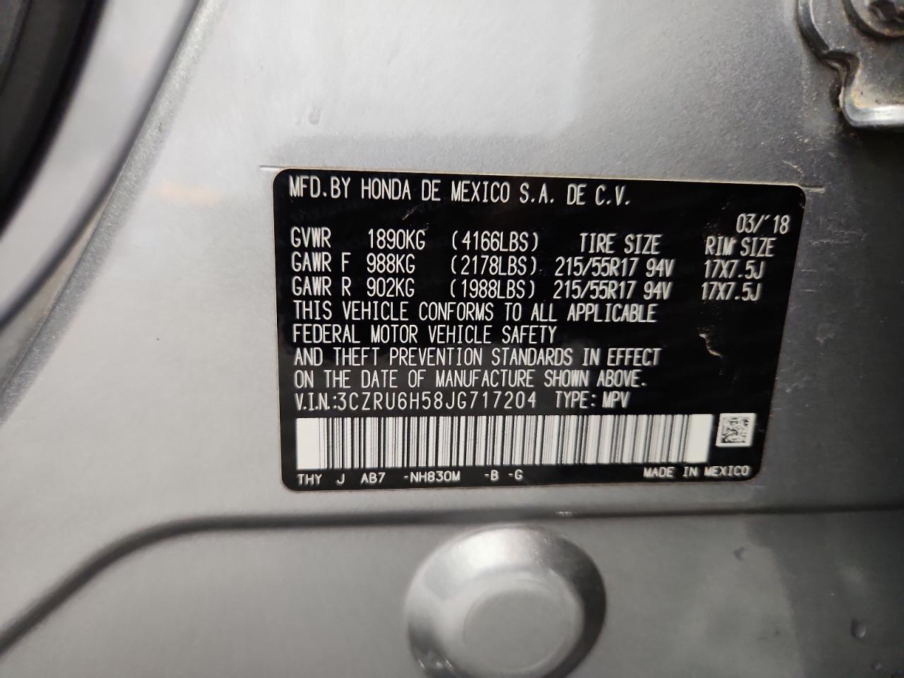 2018 Honda Hr-V Ex VIN: 3CZRU6H58JG717204 Lot: 70992995