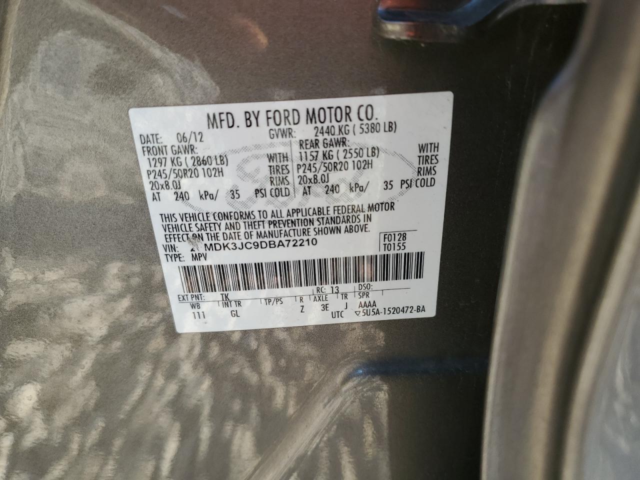 2013 Ford Edge Sel VIN: 2FMDK3JC9DBA72210 Lot: 71998645