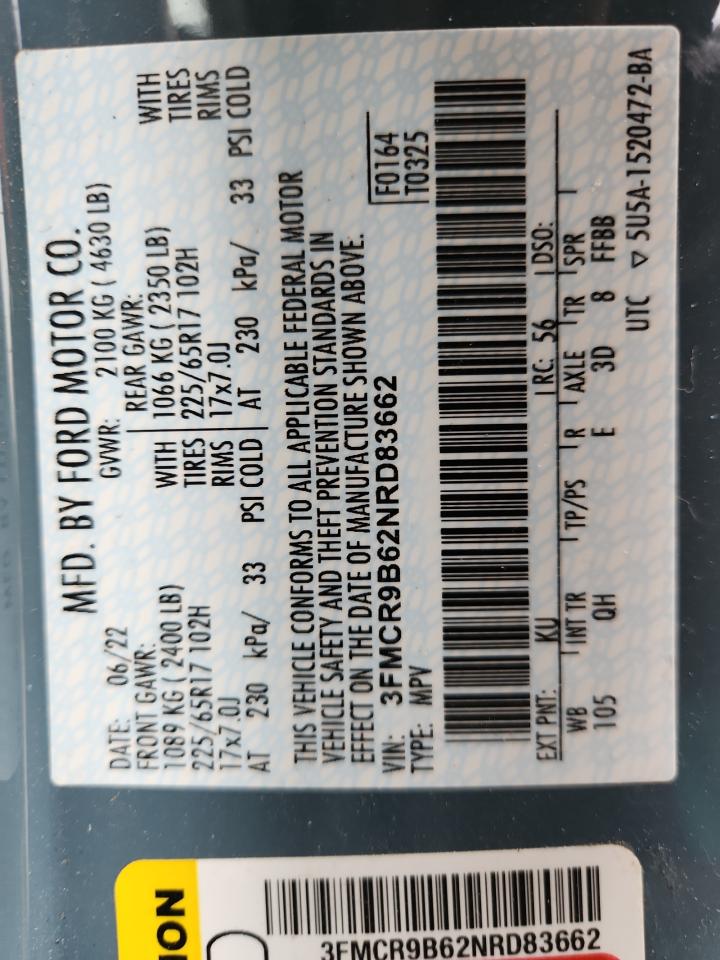 2022 Ford Bronco Sport Big Bend VIN: 3FMCR9B62NRD83662 Lot: 83990585