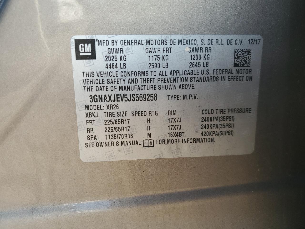 2018 Chevrolet Equinox Lt VIN: 3GNAXJEV5JS569258 Lot: 80761075