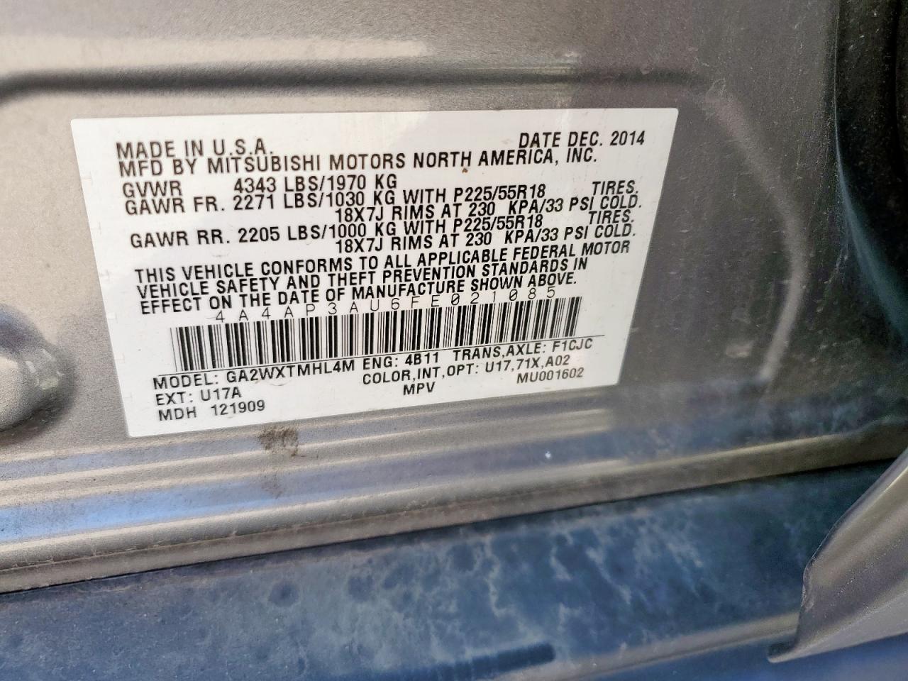 2015 Mitsubishi Outlander Sport Es VIN: 4A4AP3AU6FE021085 Lot: 80362955