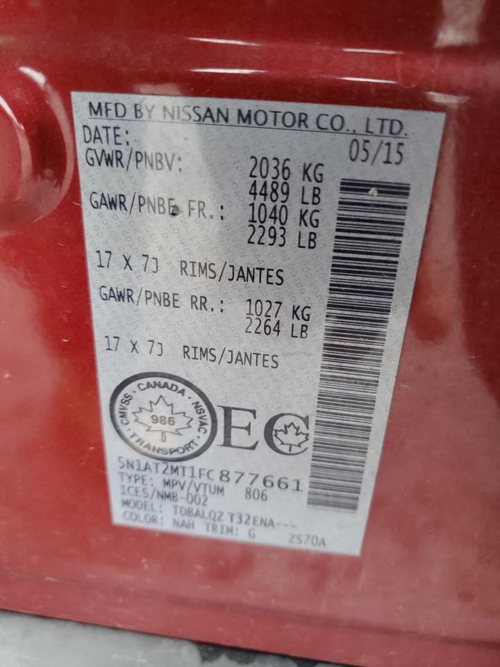 2015 Nissan Rogue S VIN: 5N1AT2MT1FC877661 Lot: 84185325