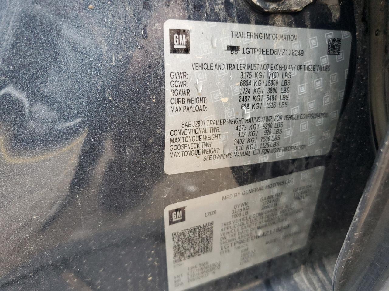 2021 GMC Sierra K1500 At4 VIN: 1GTP9EED6MZ178249 Lot: 81573405