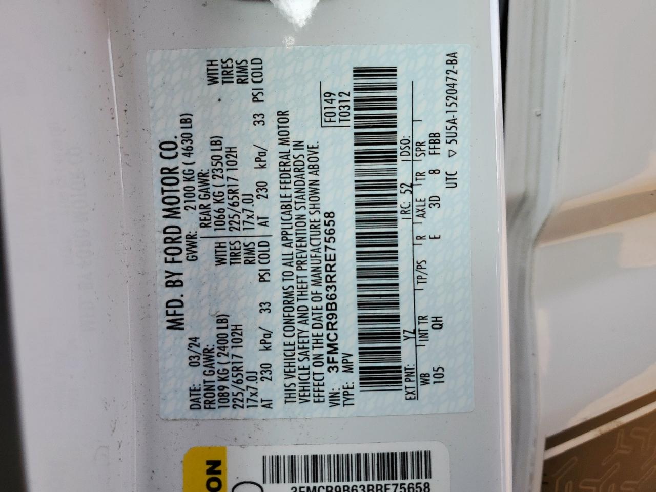 2024 Ford Bronco Sport Big Bend VIN: 3FMCR9B63RRE75658 Lot: 80960685