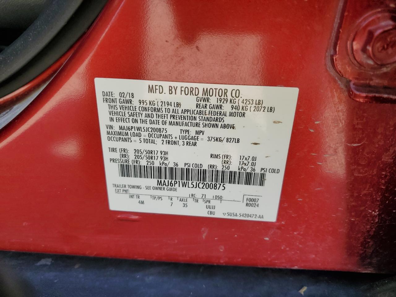 2018 Ford Ecosport Titanium VIN: MAJ6P1WL5JC200875 Lot: 80174545