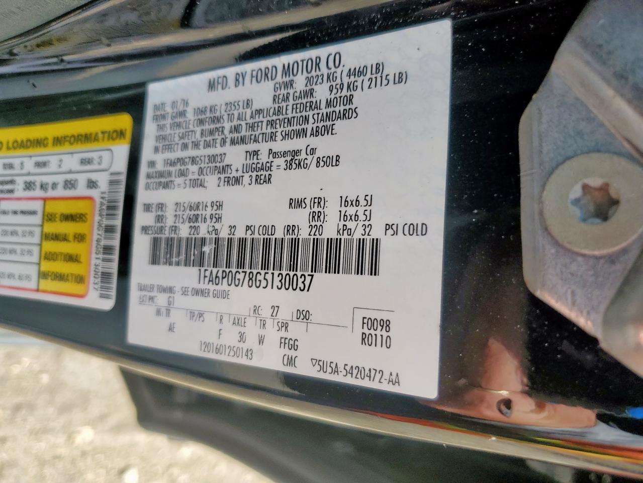 2016 Ford Fusion S VIN: 1FA6P0G78G5130037 Lot: 83878335