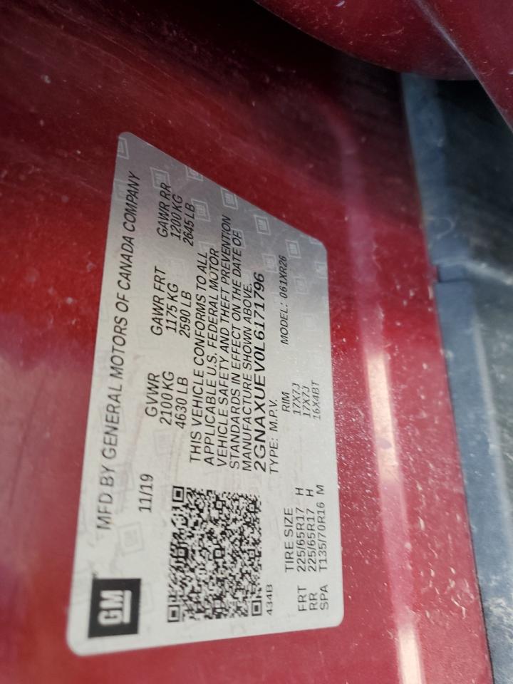 2020 Chevrolet Equinox Lt VIN: 2GNAXUEV0L6171796 Lot: 71274045