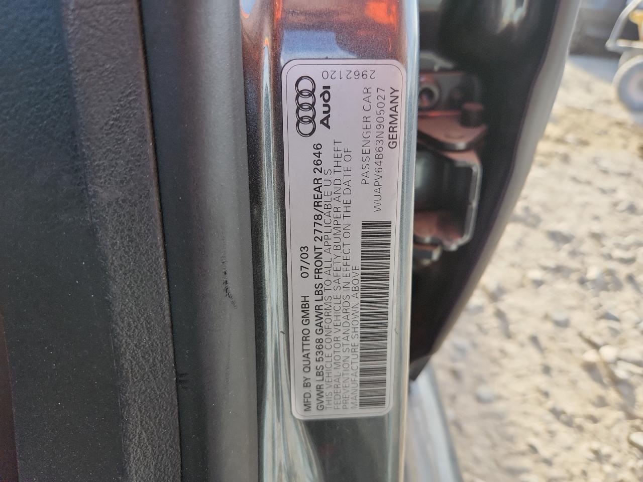 2003 Audi Rs6 VIN: WUAPV64B63N905027 Lot: 71900295