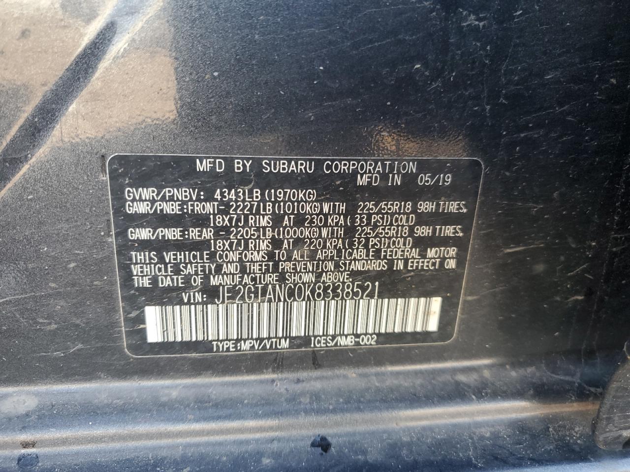 2019 Subaru Crosstrek Limited VIN: JF2GTANC0K8338521 Lot: 71962895