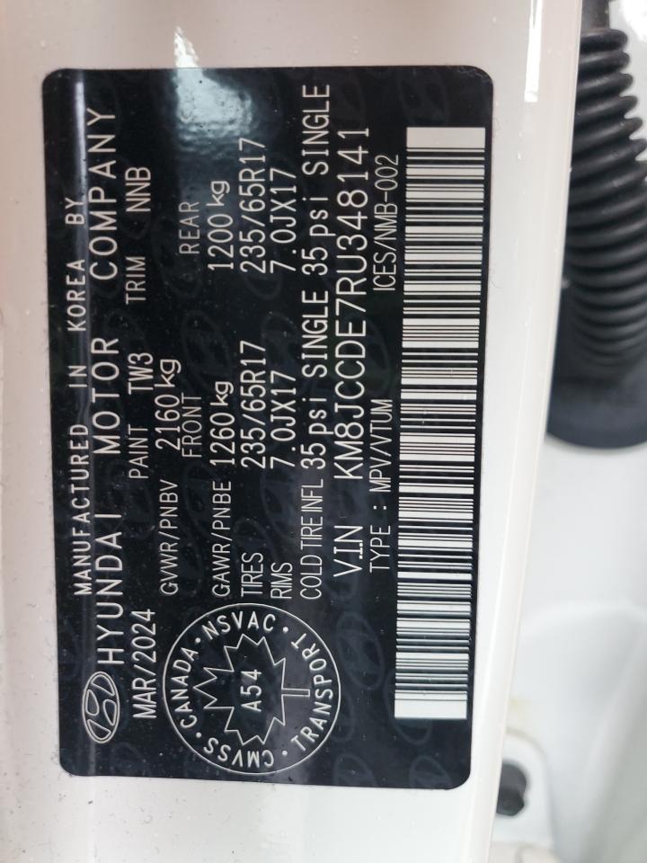 2024 Hyundai Tucson Sel VIN: KM8JCCDE7RU348141 Lot: 83930405