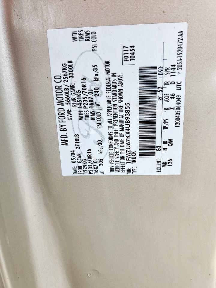 2004 Ford Explorer Sport Trac VIN: 1FMZU67KX4UB93855 Lot: 81592215