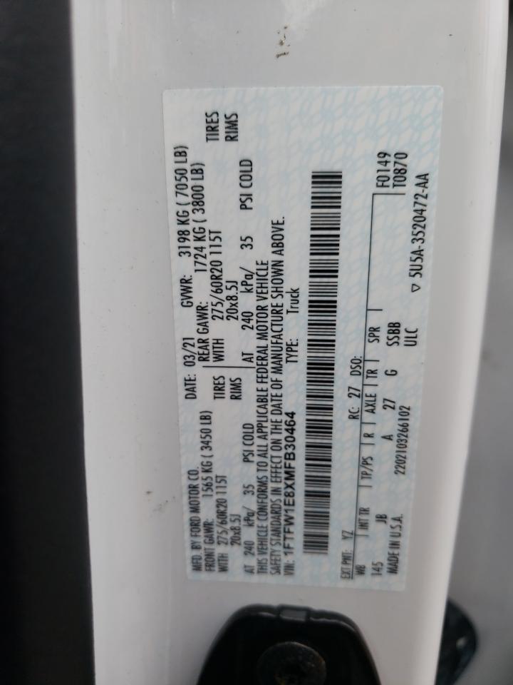 2021 Ford F150 Supercrew VIN: 1FTFW1E8XMFB30464 Lot: 81234425