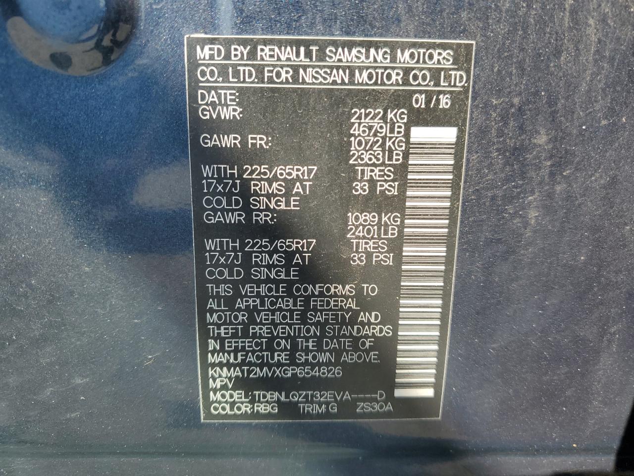 2016 Nissan Rogue S VIN: KNMAT2MVXGP654826 Lot: 81668515