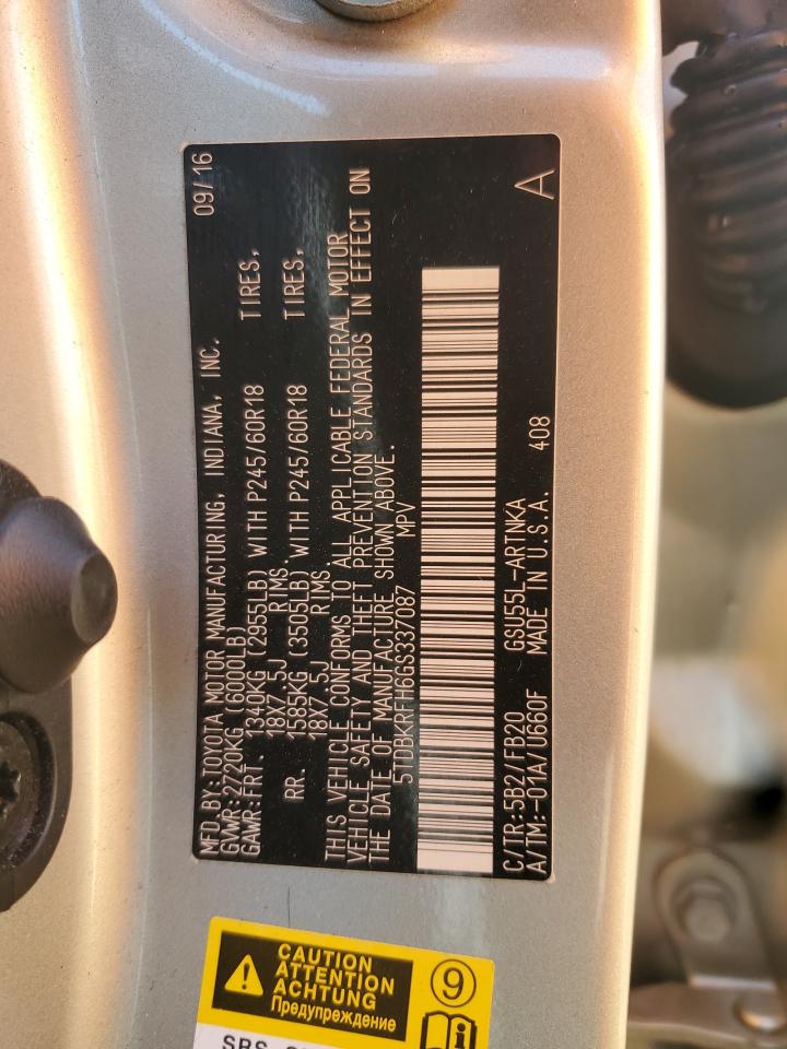 2016 Toyota Highlander Le VIN: 5TDBKRFH6GS337087 Lot: 84408075