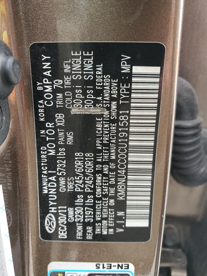 2012 Hyundai Veracruz Gls VIN: KM8NU4CC0CU191581 Lot: 71255885