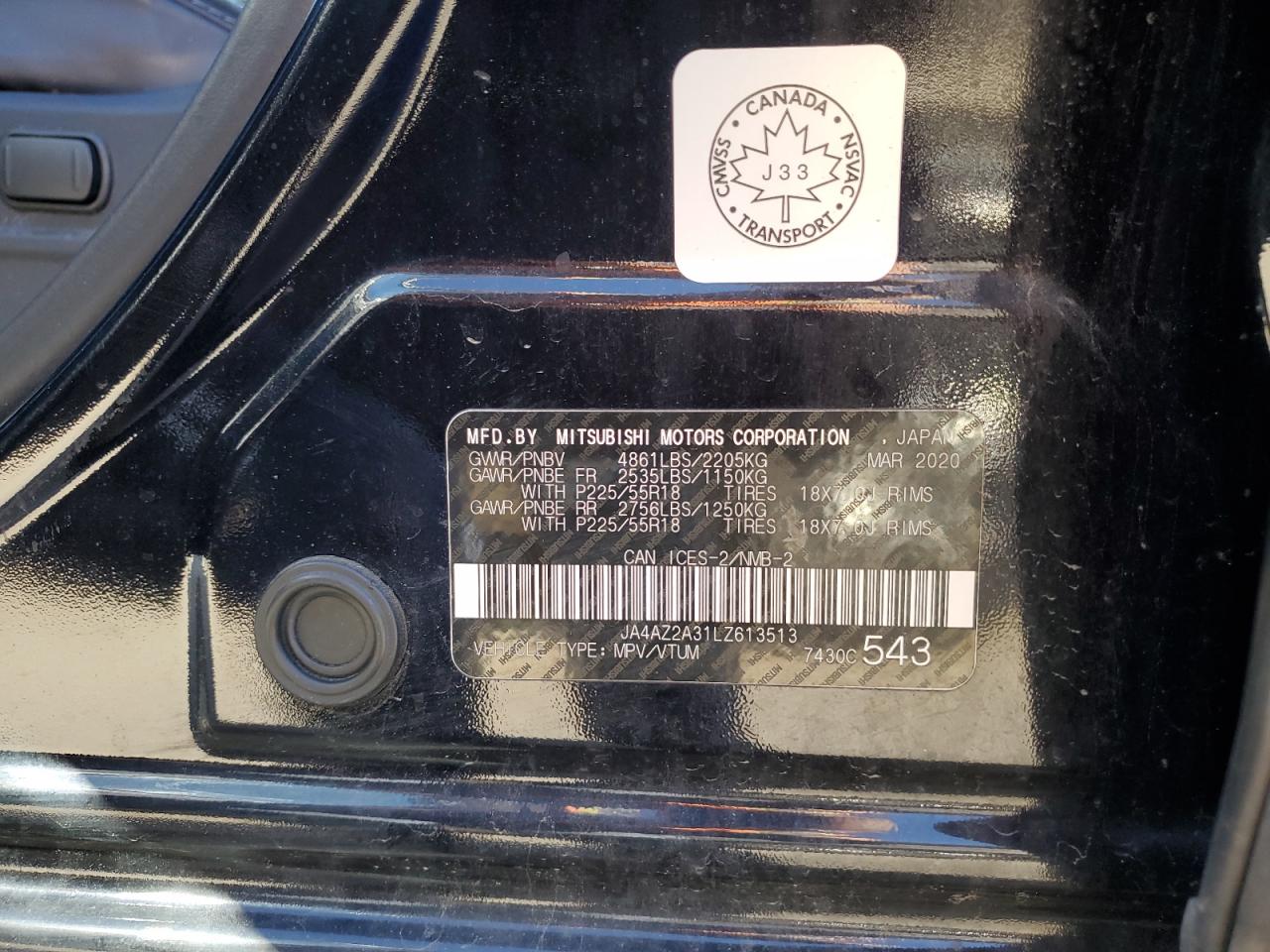 2020 Mitsubishi Outlander Es VIN: JA4AZ2A31LZ613513 Lot: 84402495