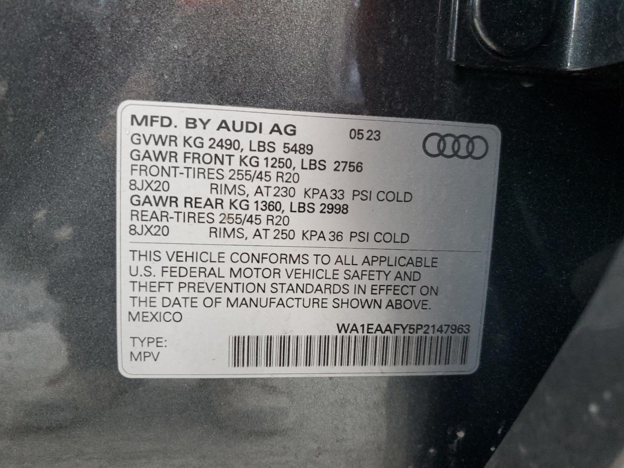 2023 Audi Q5 Premium Plus 45 VIN: WA1EAAFY5P2147963 Lot: 80125745