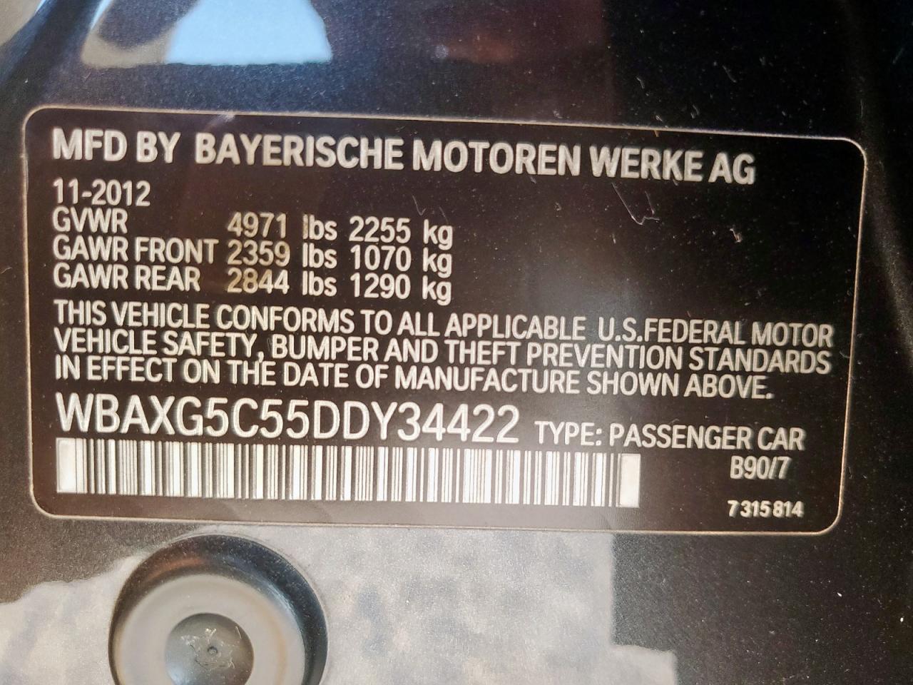 2013 BMW 528 I VIN: WBAXG5C55DDY34422 Lot: 80664835