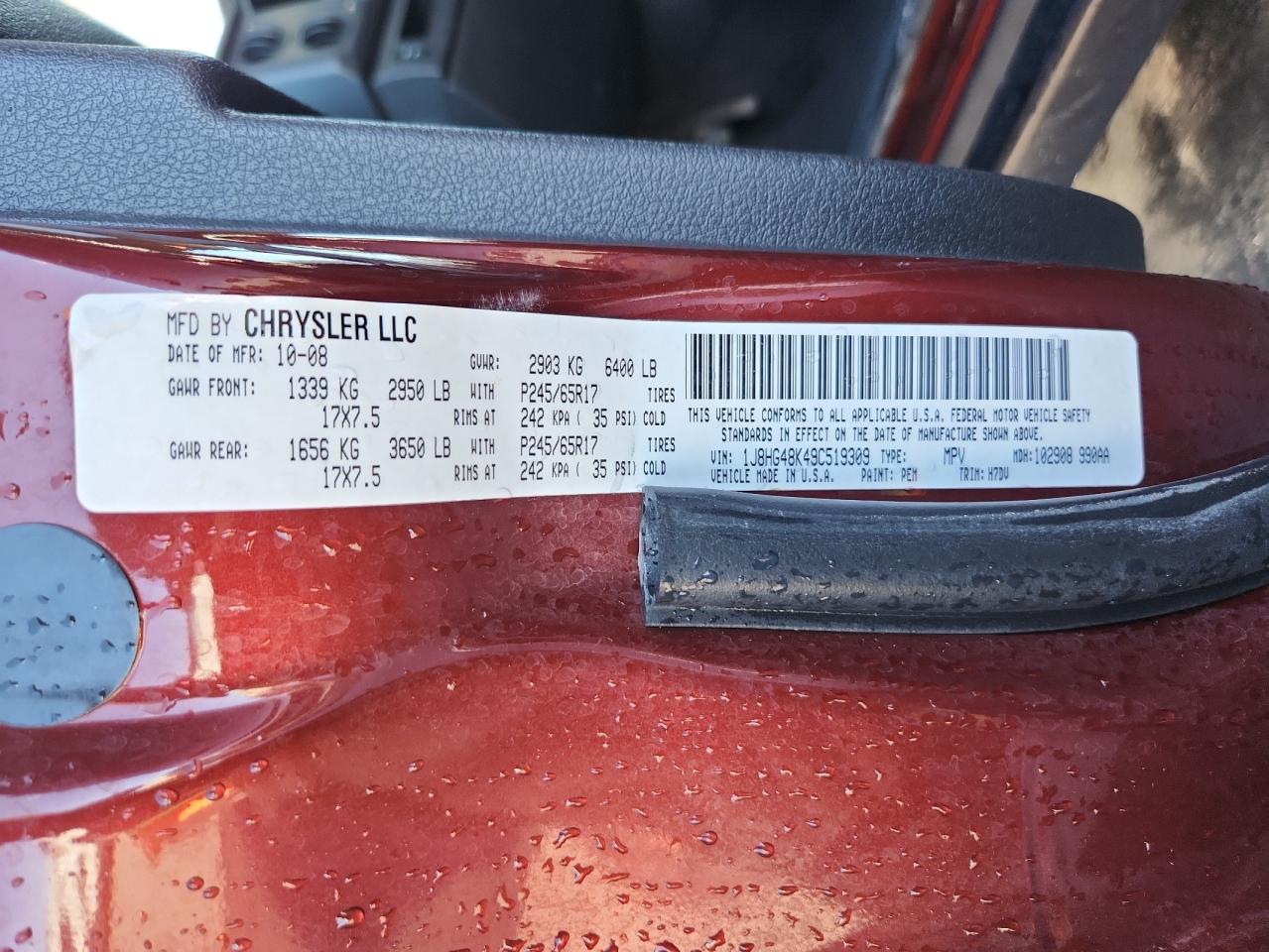 2009 Jeep Commander Sport VIN: 1J8HG48K49C519309 Lot: 83863115