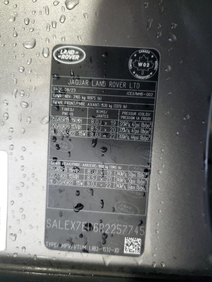 2024 Land Rover Defender 110 X VIN: SALEX7EU6R2257745 Lot: 70832035