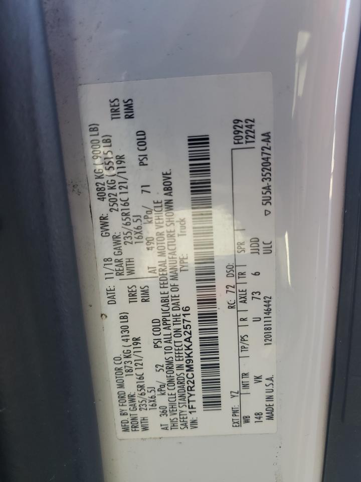 2019 Ford Transit T-250 VIN: 1FTYR2CM9KKA25716 Lot: 81228585