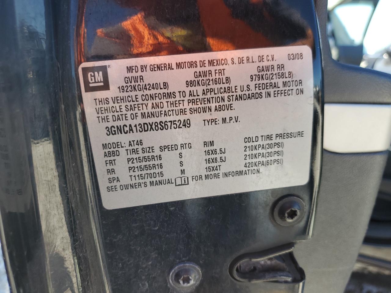 2008 Chevrolet Hhr Ls VIN: 3GNCA13DX8S675249 Lot: 81846045