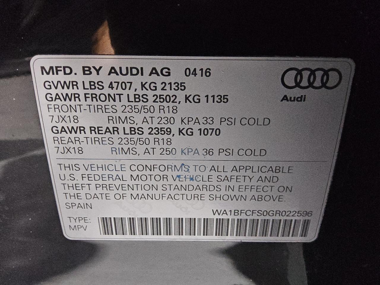 2016 Audi Q3 Premium Plus VIN: WA1BFCFS0GR022596 Lot: 80376945