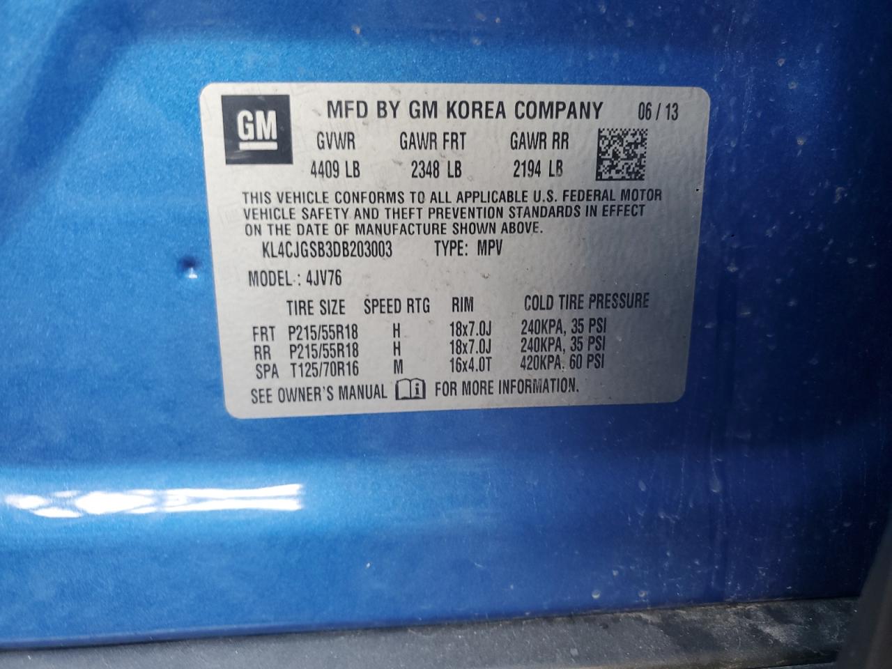 2013 Buick Encore VIN: KL4CJGSB3DB203003 Lot: 71205925