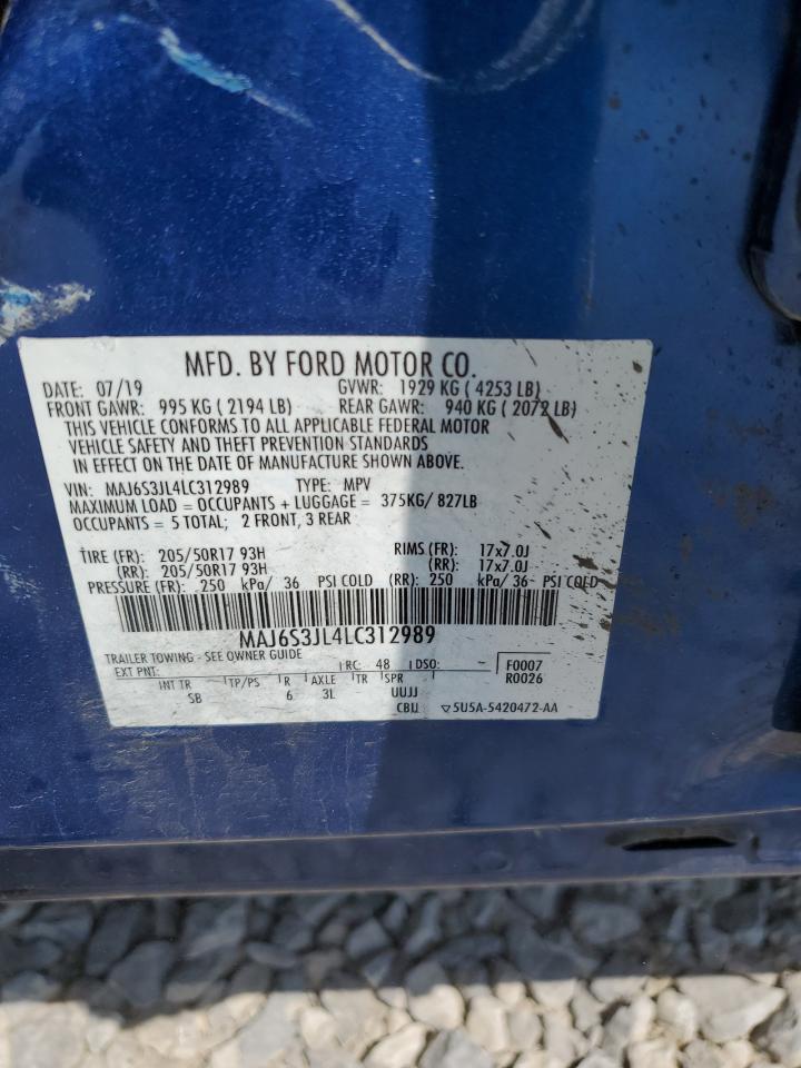 2020 Ford Ecosport Ses VIN: MAJ6S3JL4LC312989 Lot: 72030025